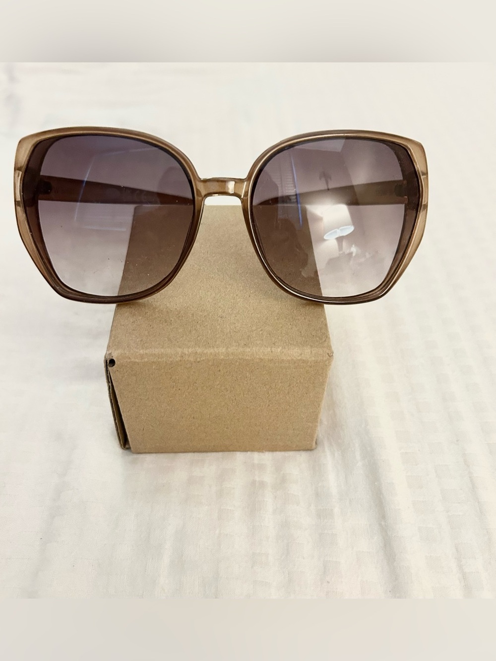Nine West Women’s Tan Translucent Butterfly Oversized Gradient Sunglasses